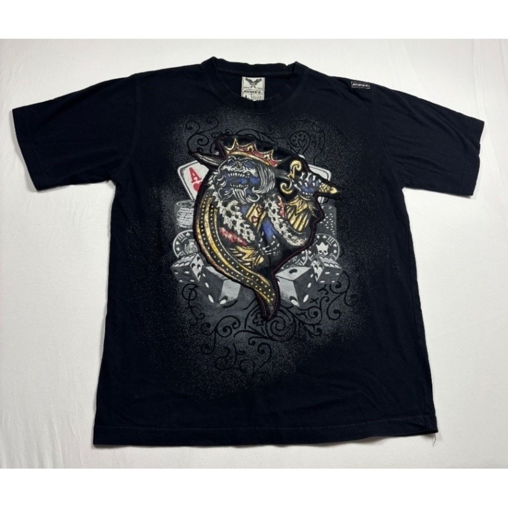 Avirex Men's Black Graphic T Shirt Large Skull Dice Playing Cards Cotton